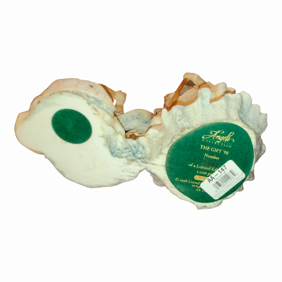 "The Gift" *A Mystical 12" Angel Playing Harp to Child COA Cast Sculpture (1998) a/b