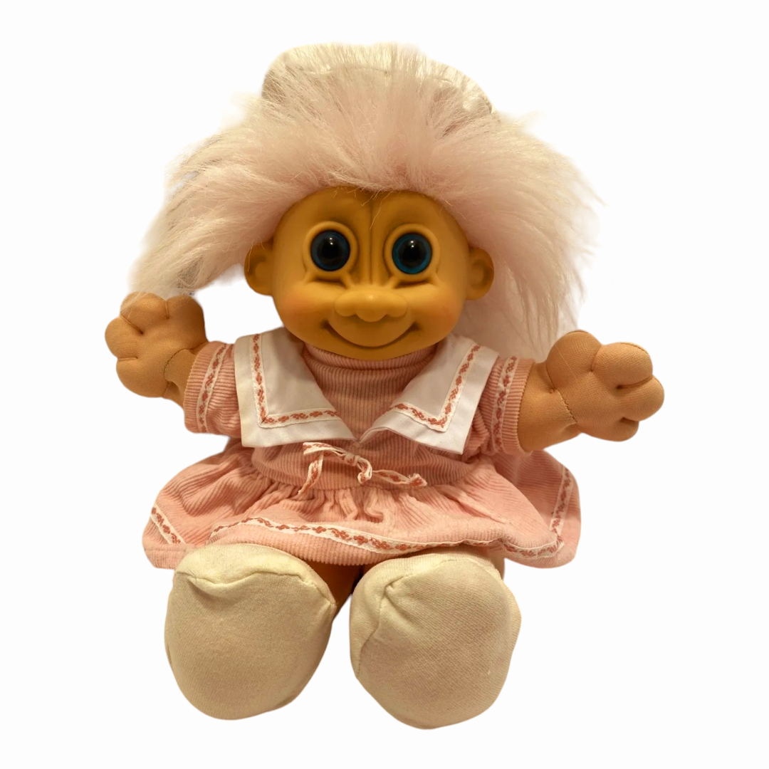 Vintage *Russ Berrie TROLL Kidz Pink Plush Sailor 12" Doll w/ Pink Hair & Blue Eyes (90')