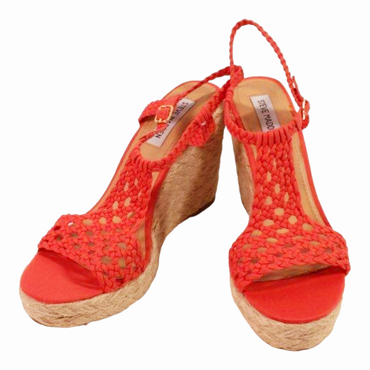 NIB *Steve Madden Peach/Mango Crochet Wedge Heel Sandals (sz 10M) Espadrille