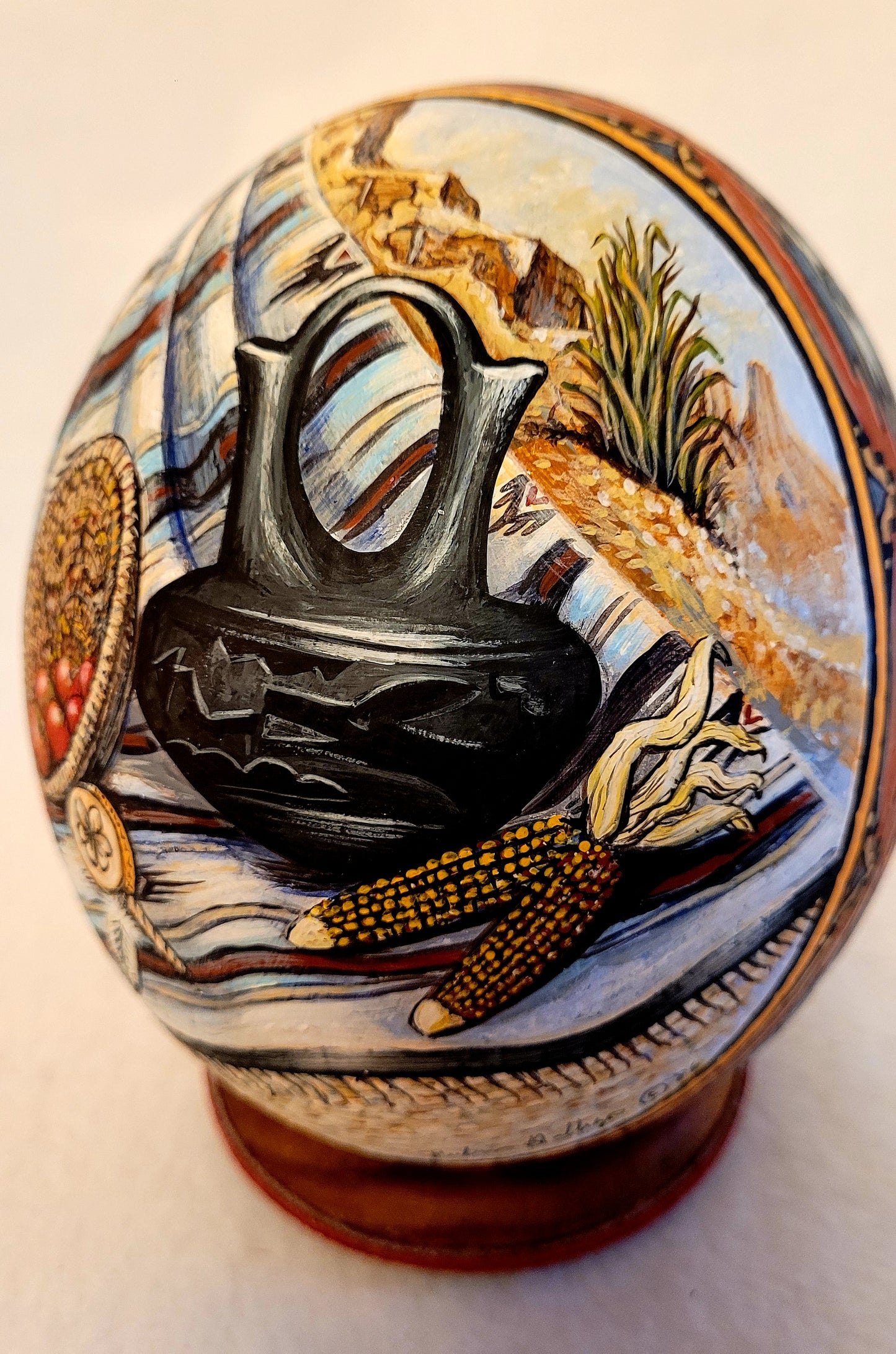 'SANTA CLARA' Amazing Ostrich Native Egg Art, by Artist 'Ruben Gallegos 1986