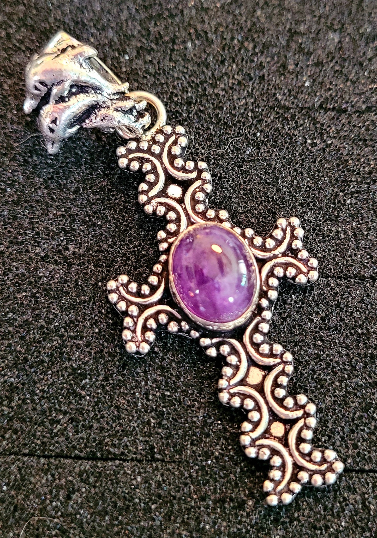 Beautiful Silver/Amethyst Cross & Dolphin Charm