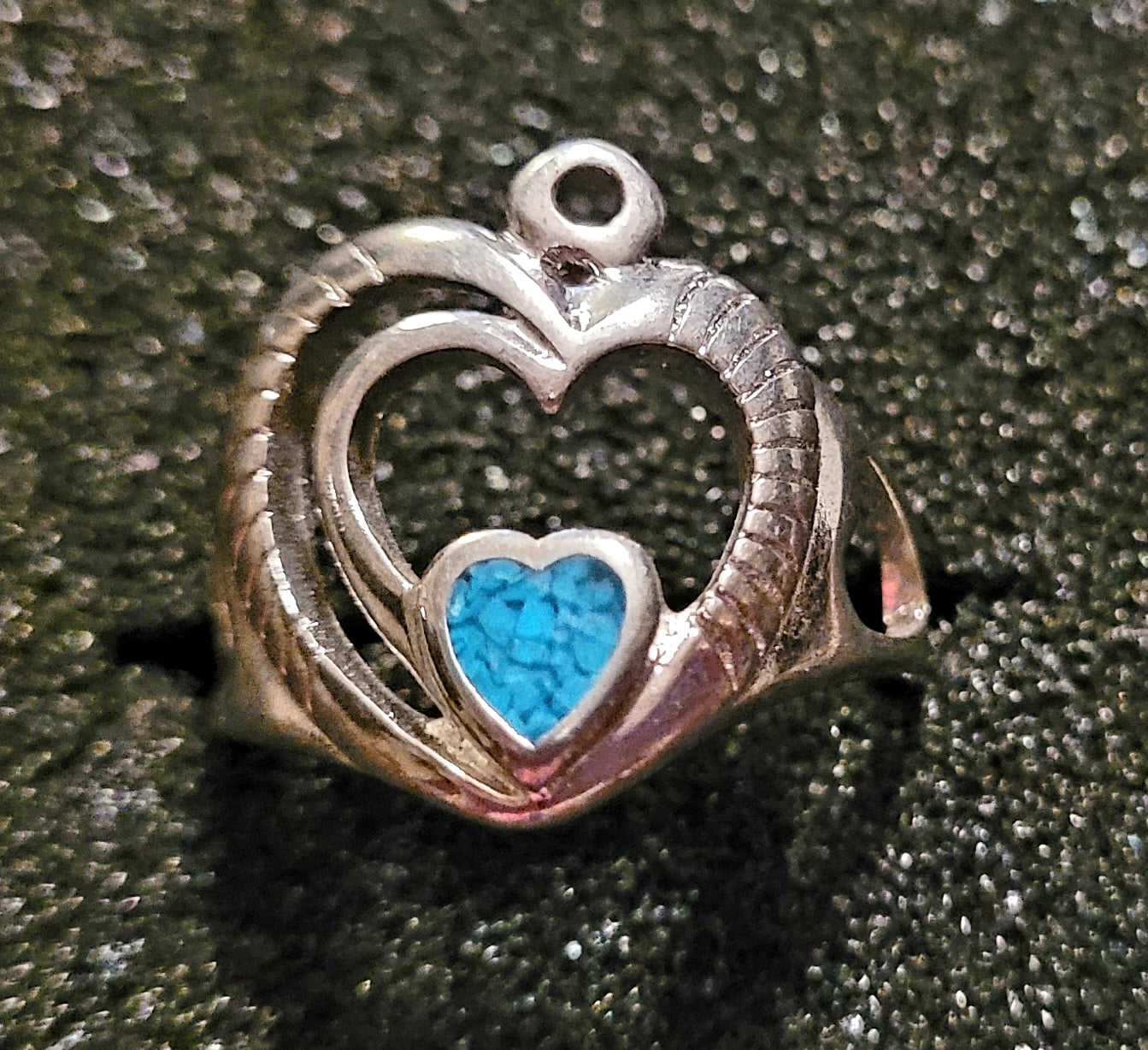Beautiful Triple Silver & Turquoise Heart Ring *Size 5 1/4