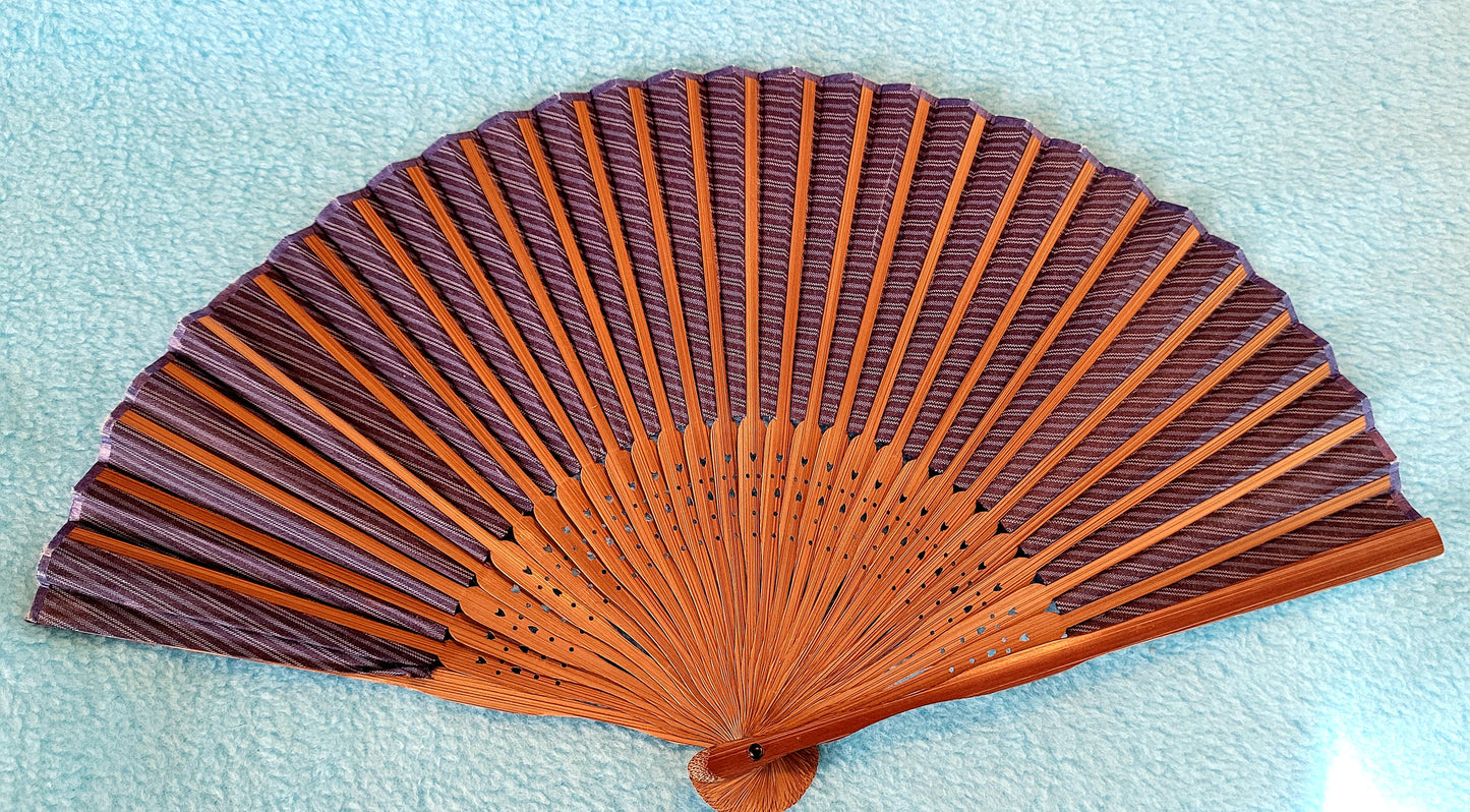 Two - Ornate & Blue Colored Cloth Hand Fans, 1 Solid/1 Stripe