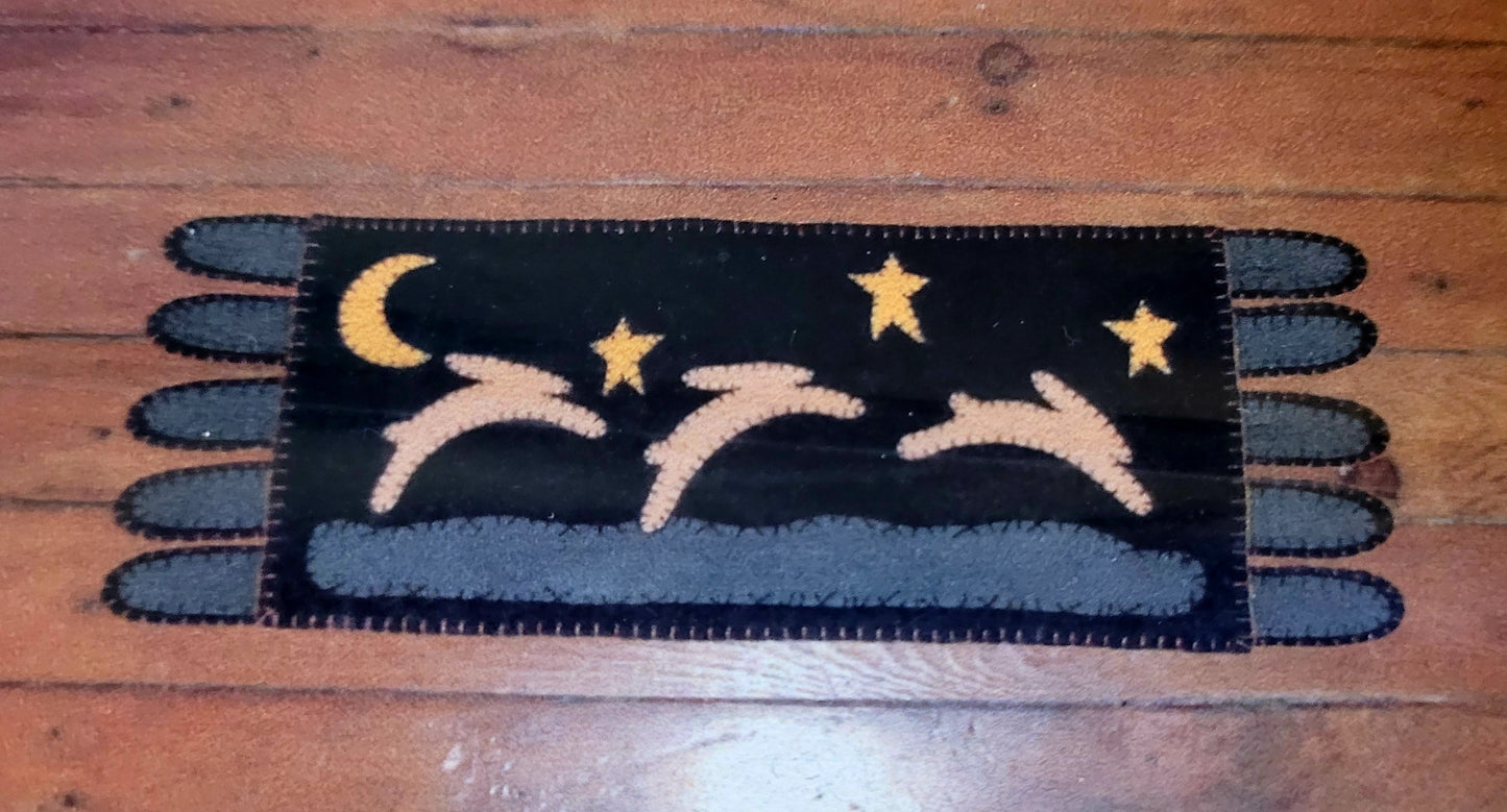 Primitive Bunnies Penny Rug Pattern (8.5" x 24.5") Historic Textile Theme ASH#110