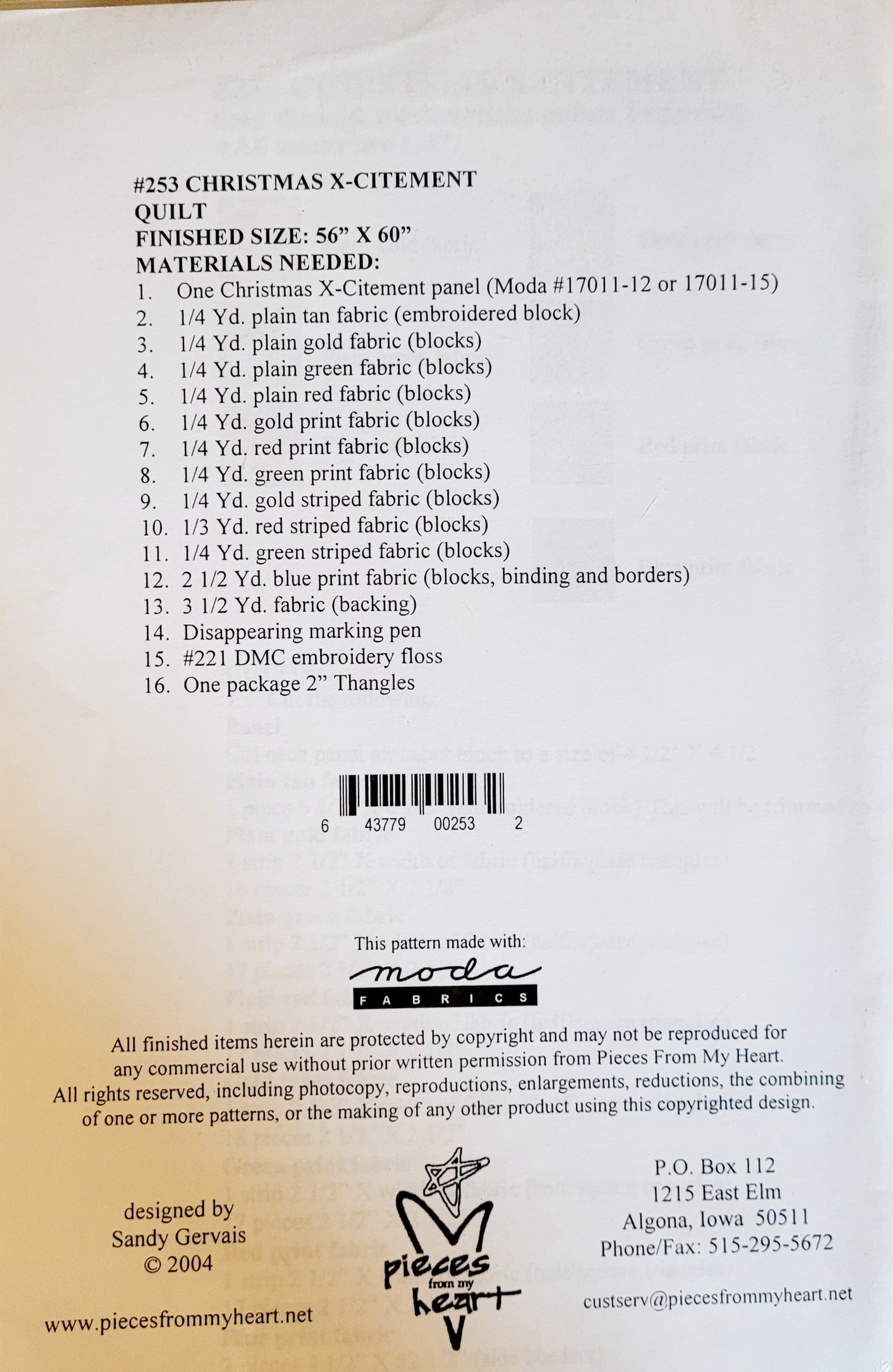 Pieces from my Heart "Christmas x-Citement" Quilt Pattern #253 (56" x 60") NEW