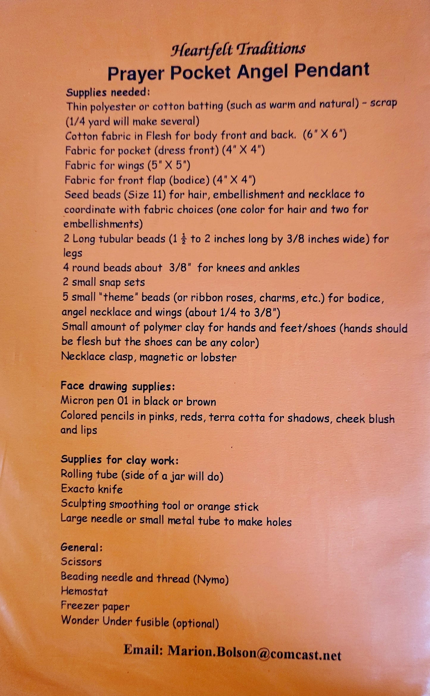 Prayer Pocket Angel Pendant/Heartfelt Traditions 6" Doll Pendant Pattern