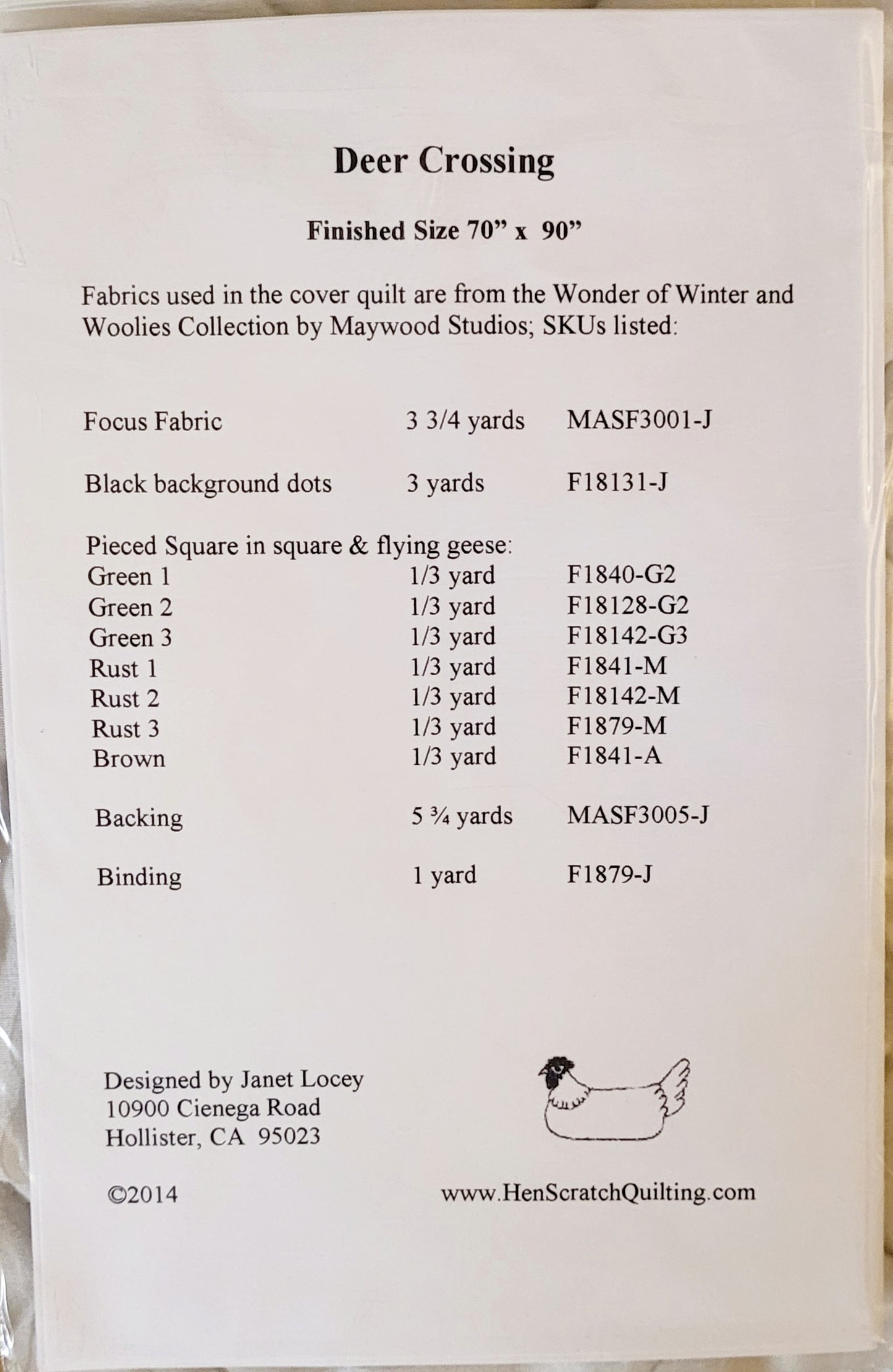 'DEER CROSSING' Hen Scratch Quilting Pattern *70"x90"