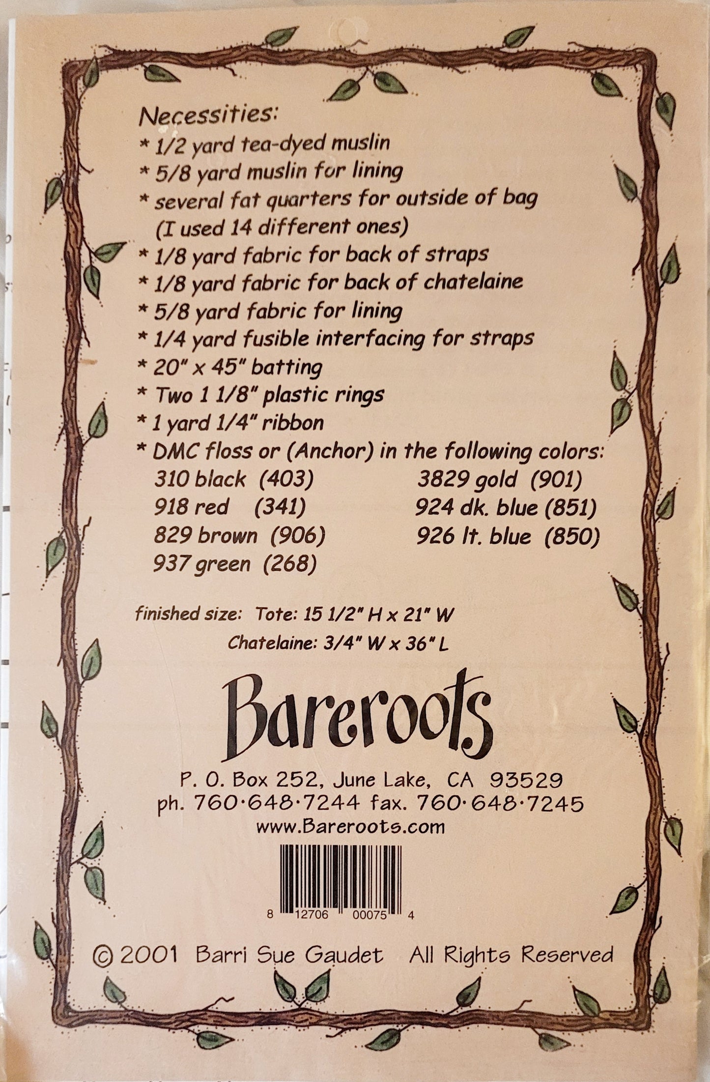 Bareroots #75, Sewing Tote & Chatelaine Patterns (15.5"x21") @2001