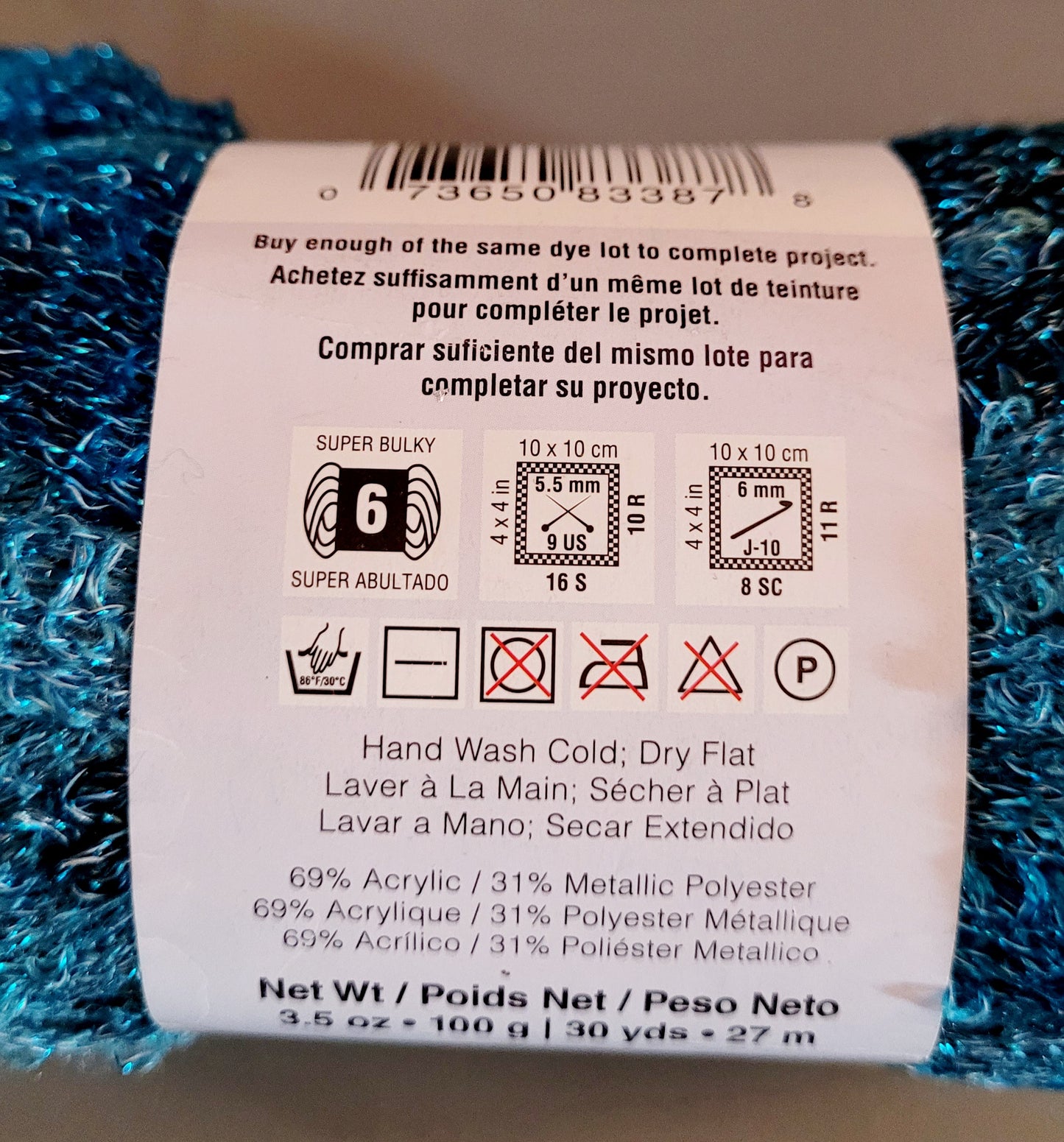 Two (2) Red Heart Reams of 'Sashay Metallic/Aquamarine' Yarn *NEW