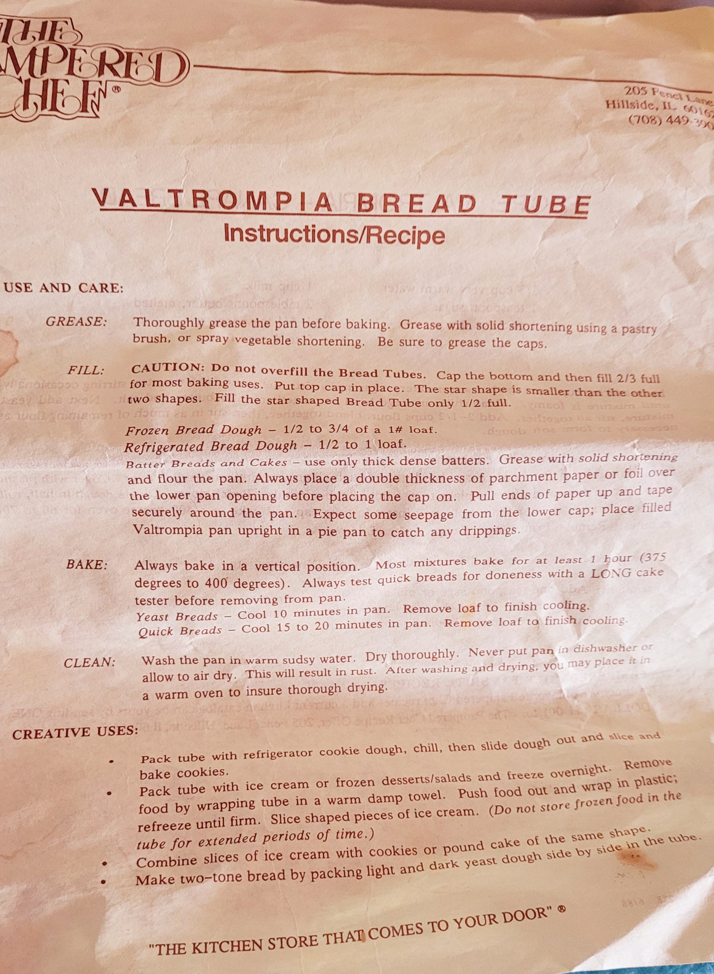 Two (2) Pampered Chef Valtrompia Bread Tube Flower Product #1550