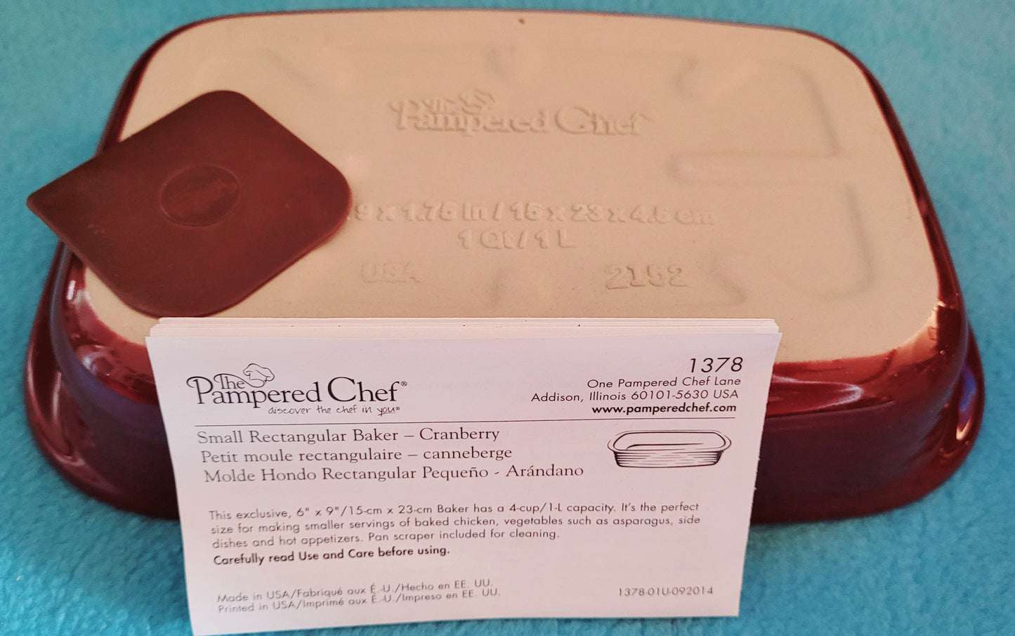 Pampered Chef Small Rectangle 1 Qt. Cranberry Baker #1378