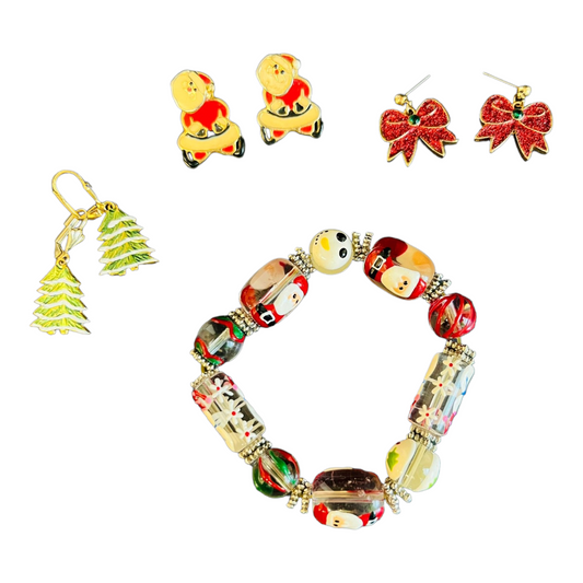 A Little Christmas Bling Lot 1 (3 Earring Sets & Bracelet)