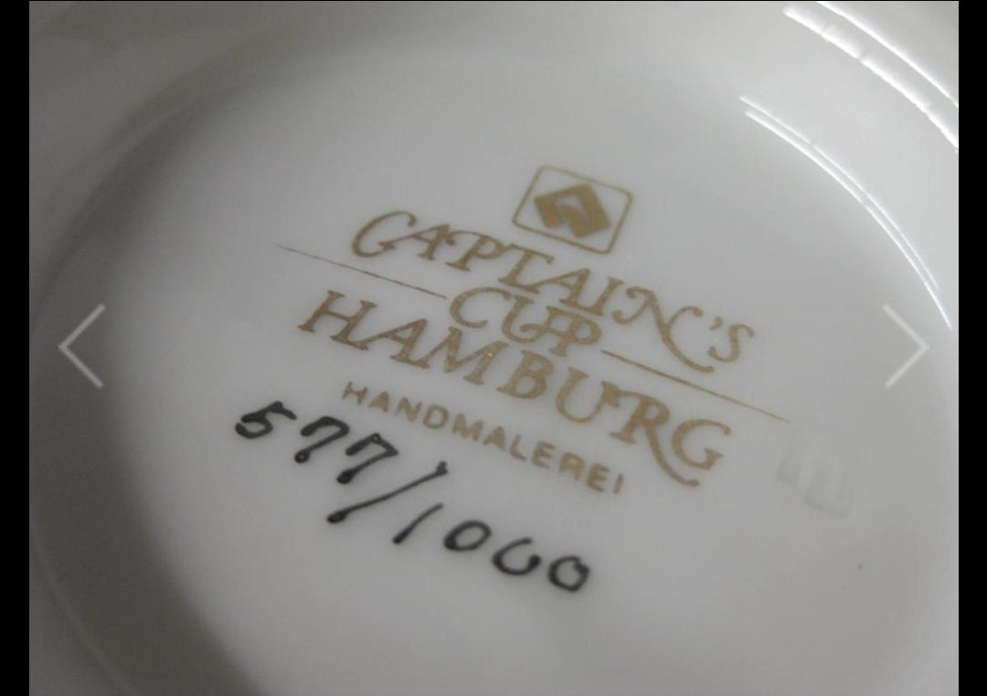 Captain's Cup 'LEOPARD' Porcelai Hand Painted by A. Warning Corner Hamburg