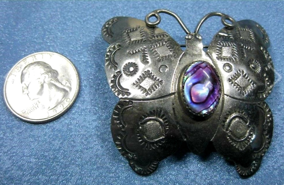 Vintage Nickel Abalone Handmade into a Beautiful Butterfly Pin
