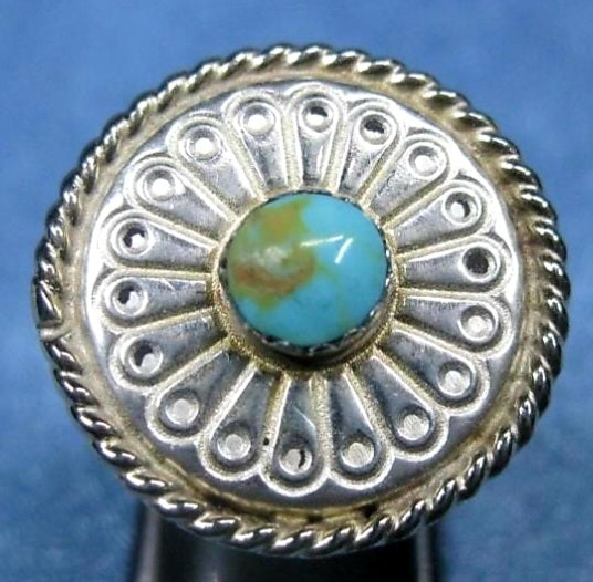 Dramatic Round Sterling Silver & Turquoise SW Statement Ring Hallmarked *sz 5.5