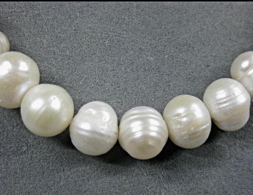 Sterling Silver & Pearl White Beaded Necklace H. allmarked *Great