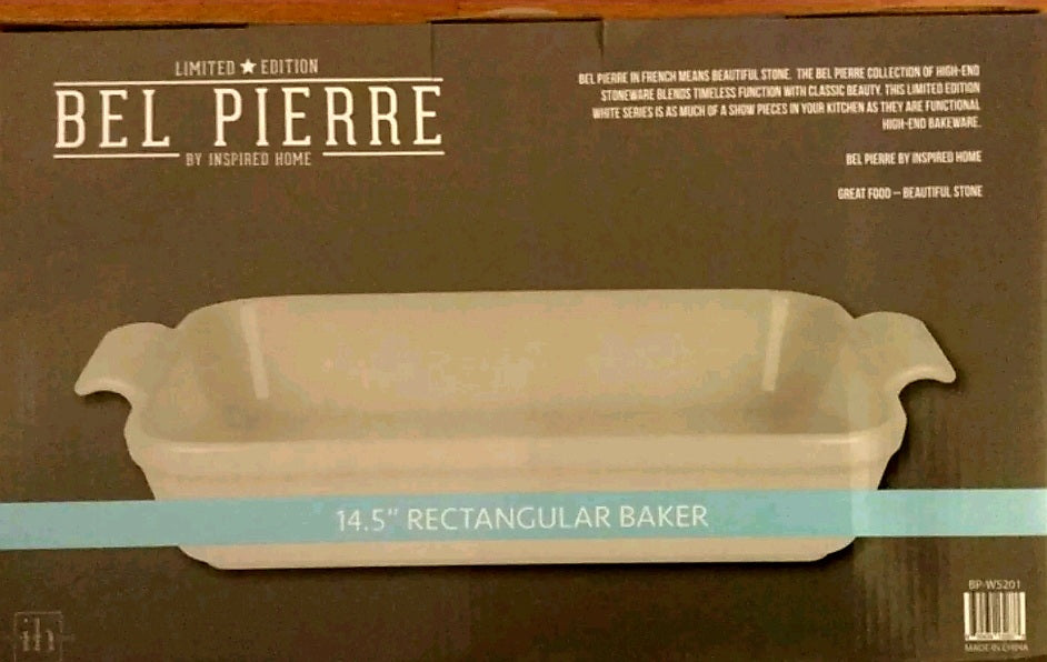 BEL PIERRE Limited Edition Stoneware White 14.5" Rectangular Cook/Bake NIB