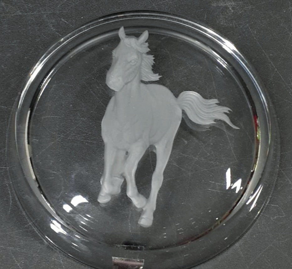 Vintage Hoya Crystal 3D-Horse Wine Bottle Etched Coaster NIB