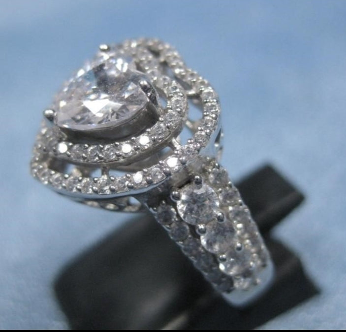 Dazzling Sterling Silver SW Cubic Zirconia Heart Shaped Ring *Hallmarked