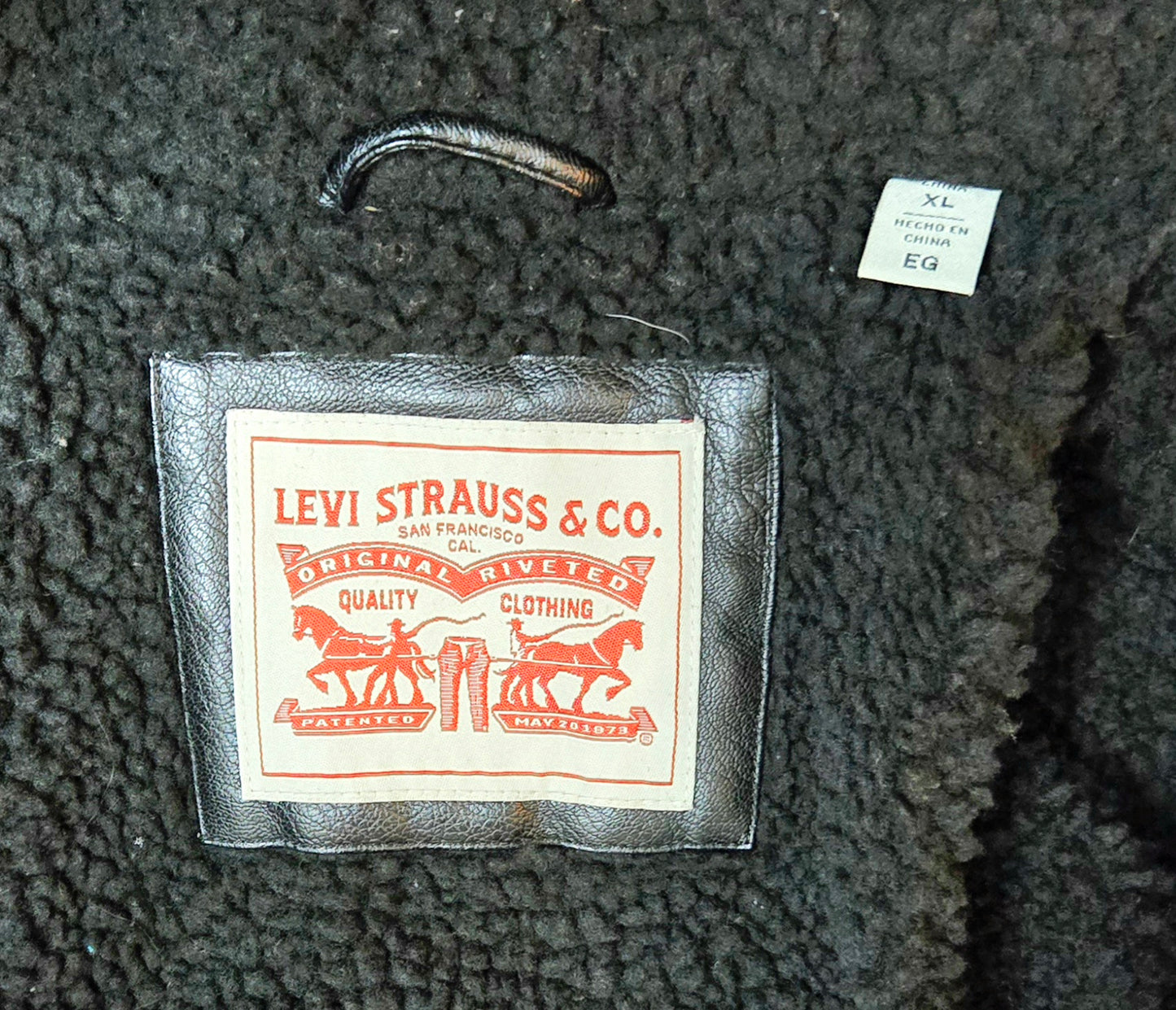 Levi's Black Faux Leather & Sherpa Fleece Men's Bomber Jacket Vtg (XL)