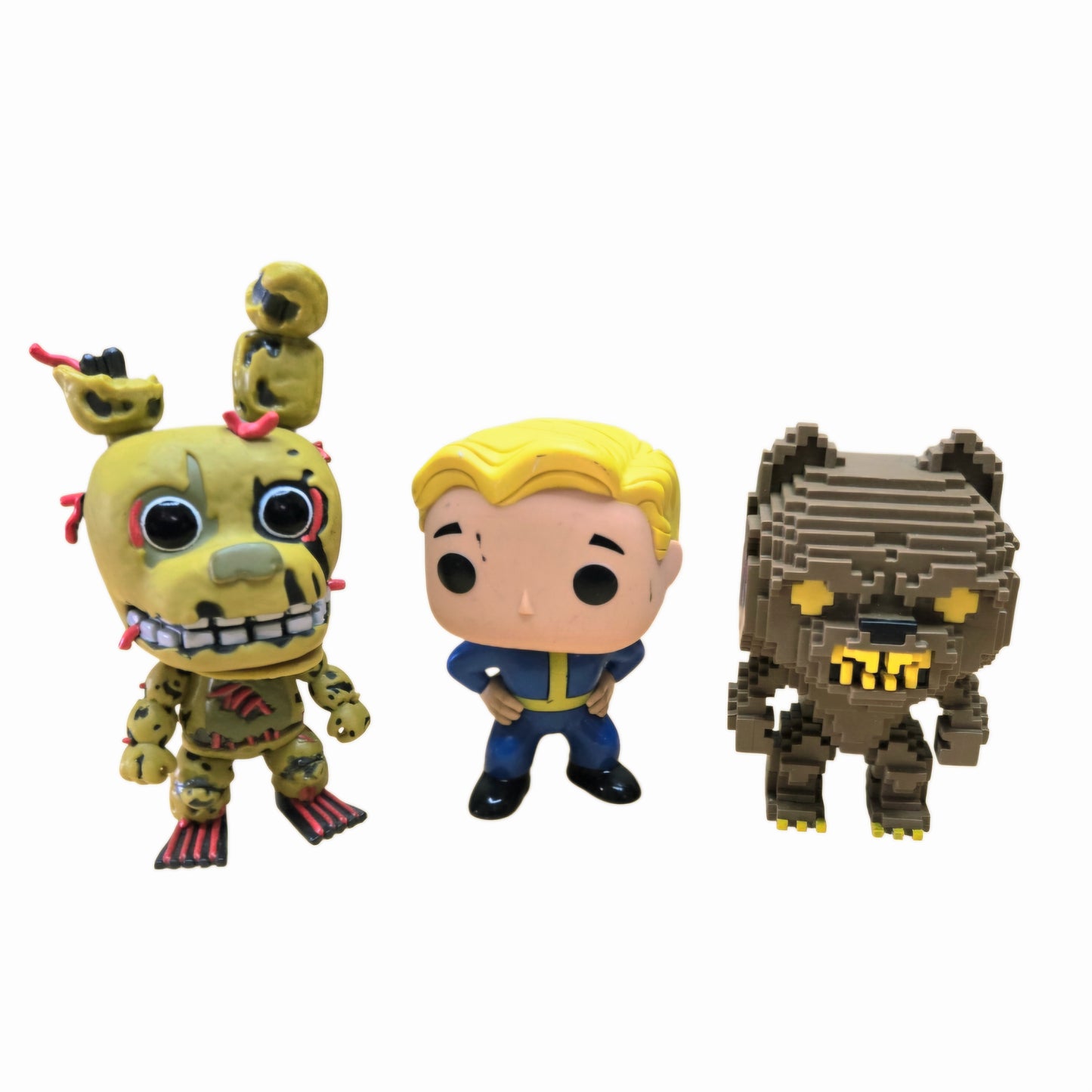 Funko Pop & Pixel Figure Lot - Springtrap (FNAF), Vault Boy (Fallout), and 8-Bit Werewolf