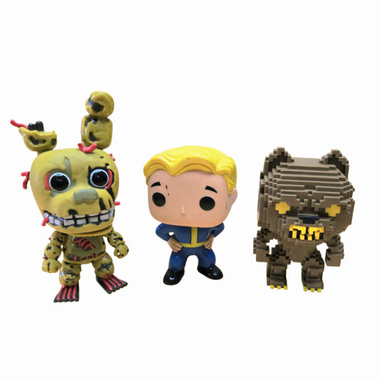 Funko Pop & Pixel Figure Lot - Springtrap (FNAF), Vault Boy (Fallout), and 8-Bit Werewolf