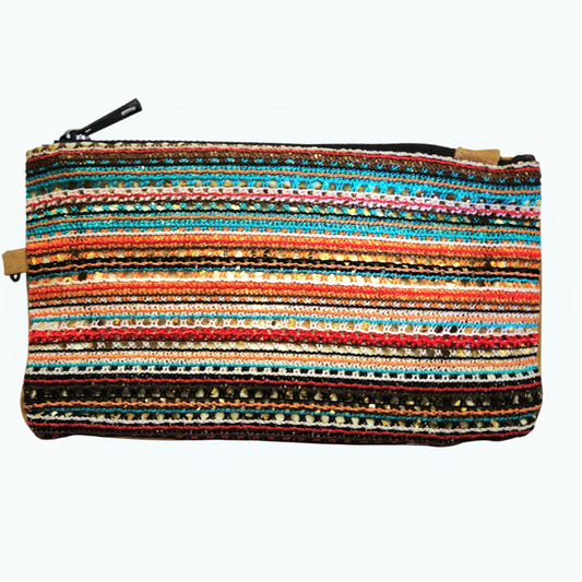 Cute *Brown Suede & Multi-Color Embroidered Wallet Handbag 8x4"