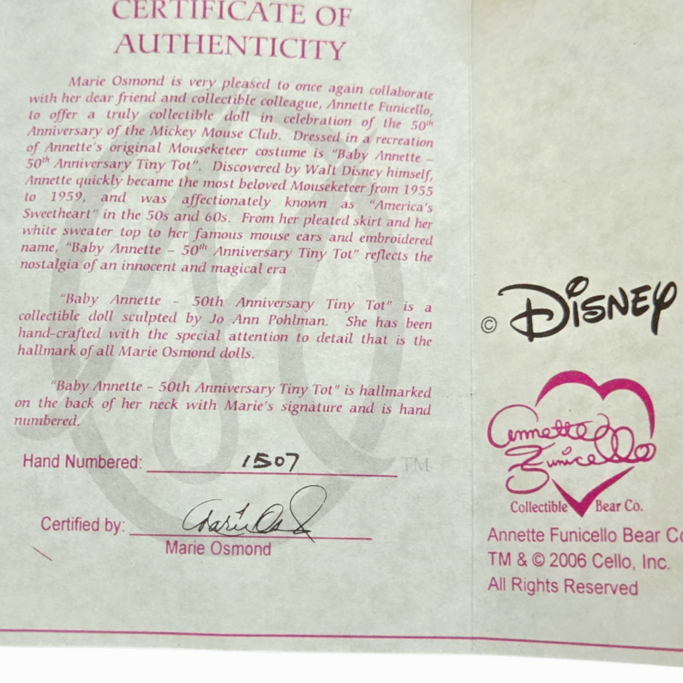NIB *Marie Osmond 13" Doll "Annette Funicello: Mickey Mouse Club 50th Anniv."