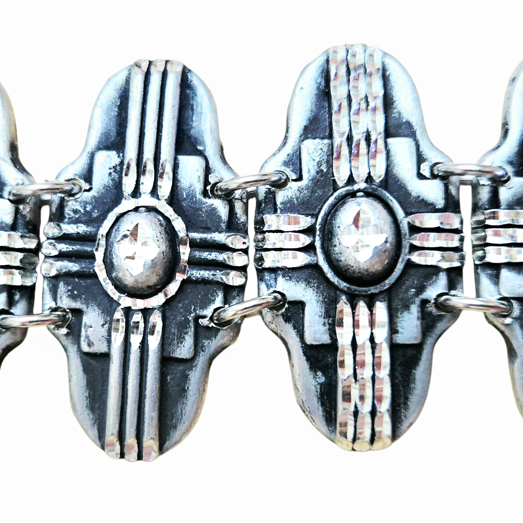 Vintage *Shield Panel Link Art Deco Bracelet Unmarked Mexico Magnetic Closure