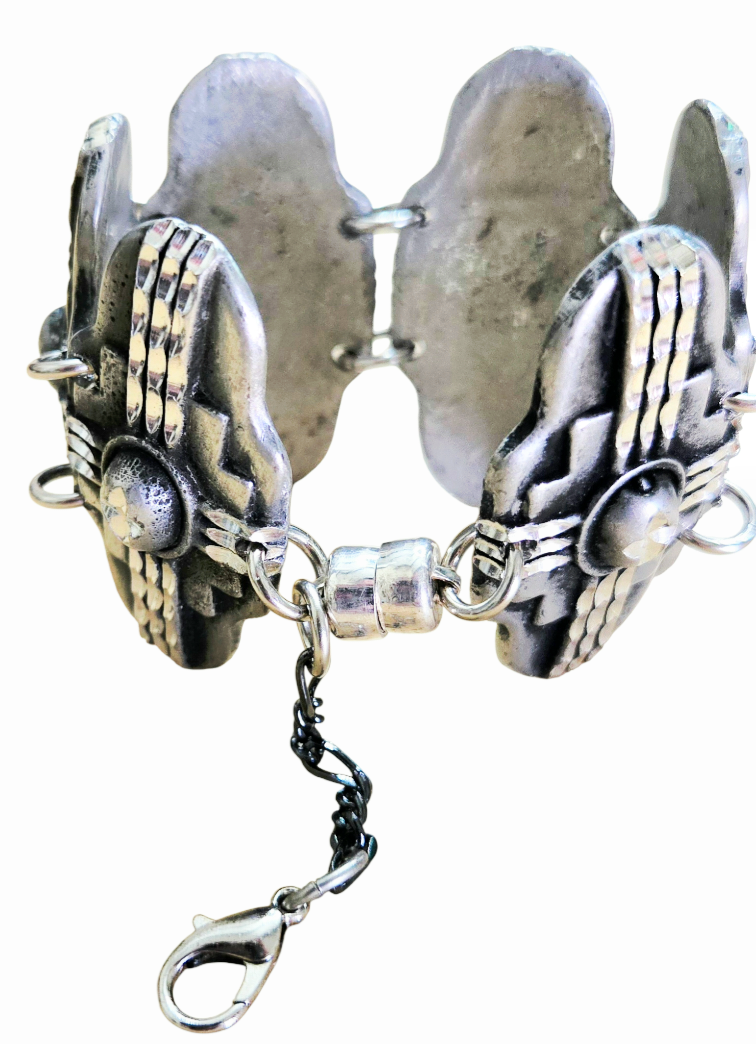 Vintage *Shield Panel Link Art Deco Bracelet Unmarked Mexico Magnetic Closure