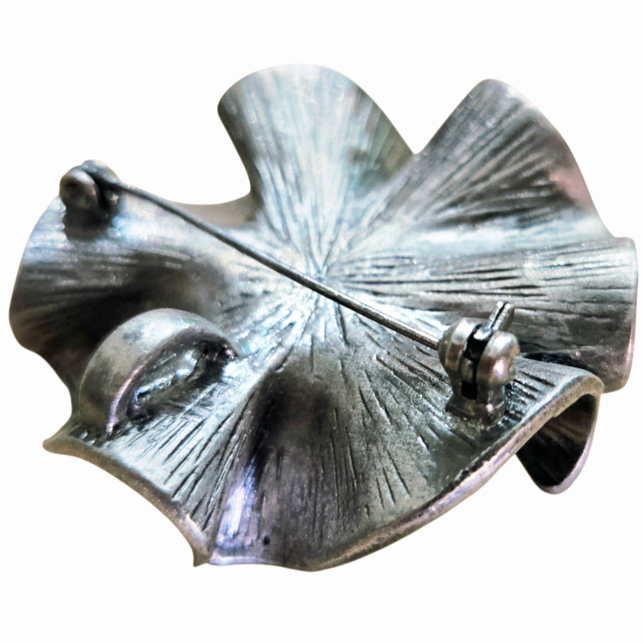 Vintage *Pewter Premier Designs "Camille" Flower Brooch Pendant Rhinstone