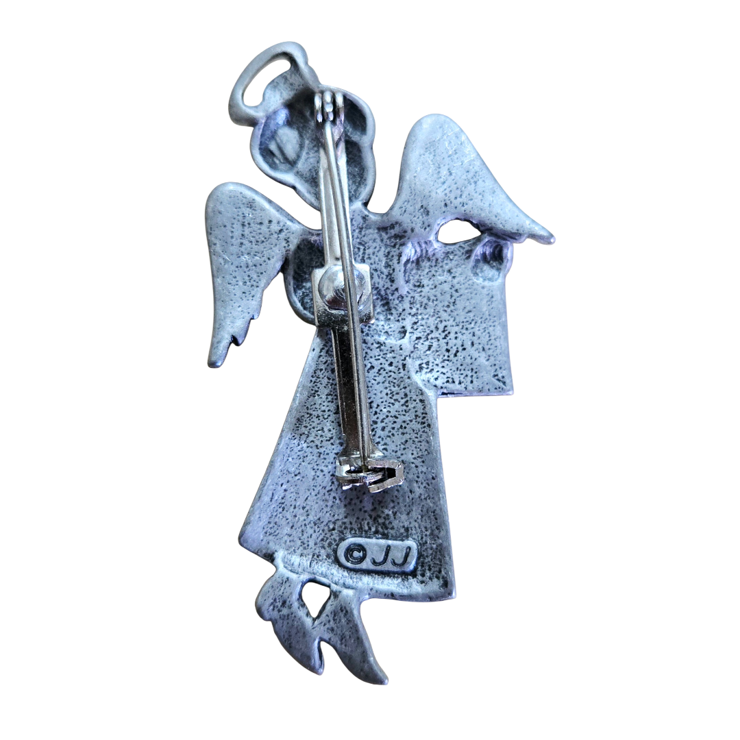 Vintage *Pewter School Teacher Angel Pin 2" Brooch Jonette Jewelry "JJ"