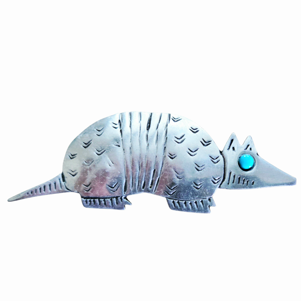 Vintage *Hammered Pewter Armadillo Brooch Southwestern Pin (JJ Jonette 1988)