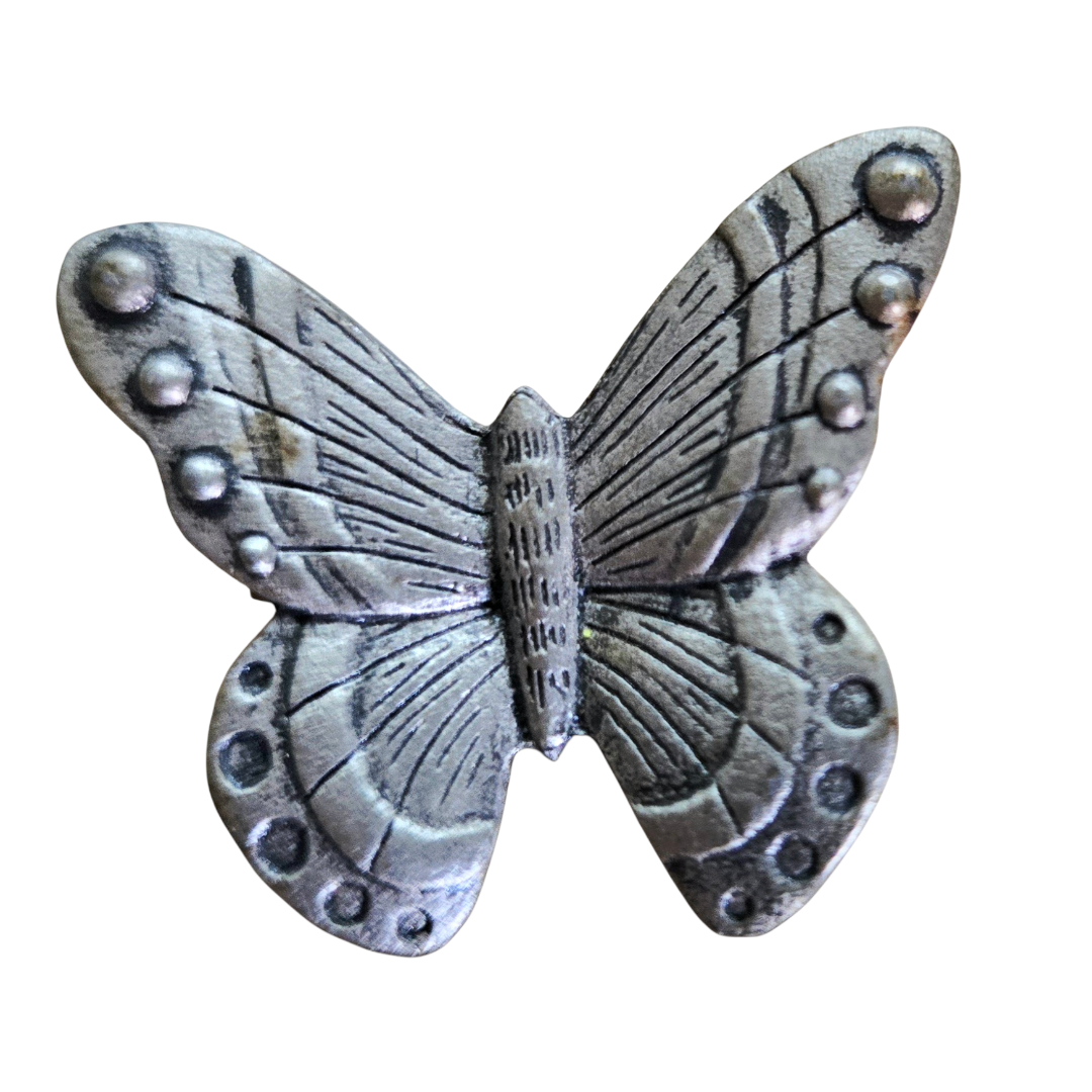 Vintage *Pewter BUTTERFLY Brooch Textured Detail Pin
