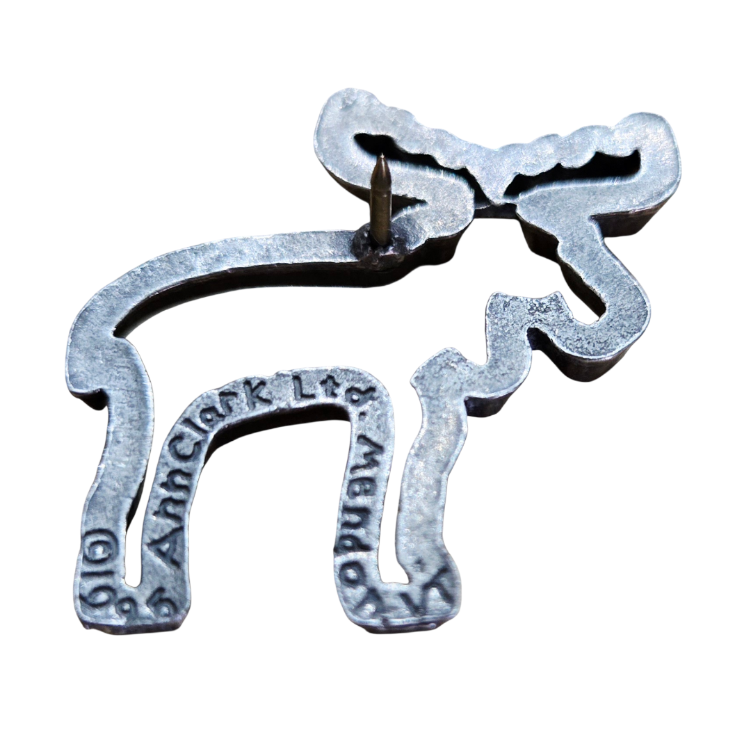 Vintage *Pewter MOOSE Retro Cookie Cutter Brooch Lapel Pin - Signed Ann Clark (1995)