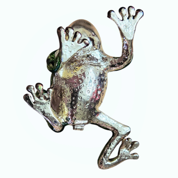 Amazing *Bejeweled FRANK Red Eyed Green Pond Frog Pewter Trinket Box