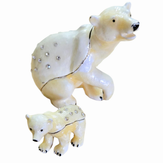 Polar *Bear & Cub Jeweled Trinket Box (with Austrian Crystals