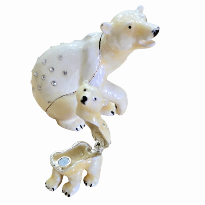 Polar *Bear & Cub Jeweled Trinket Box (with Austrian Crystals
