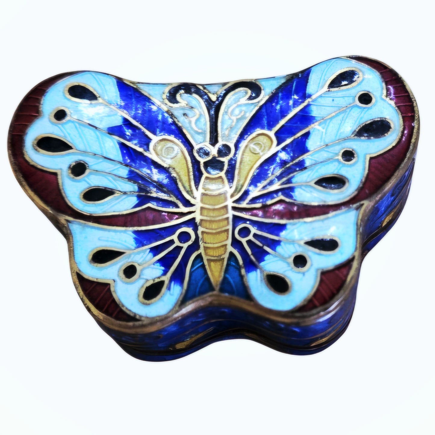 Vintage *Chinese Cloisonné Enamel Butterfly-Shaped Colorful Trinket Box