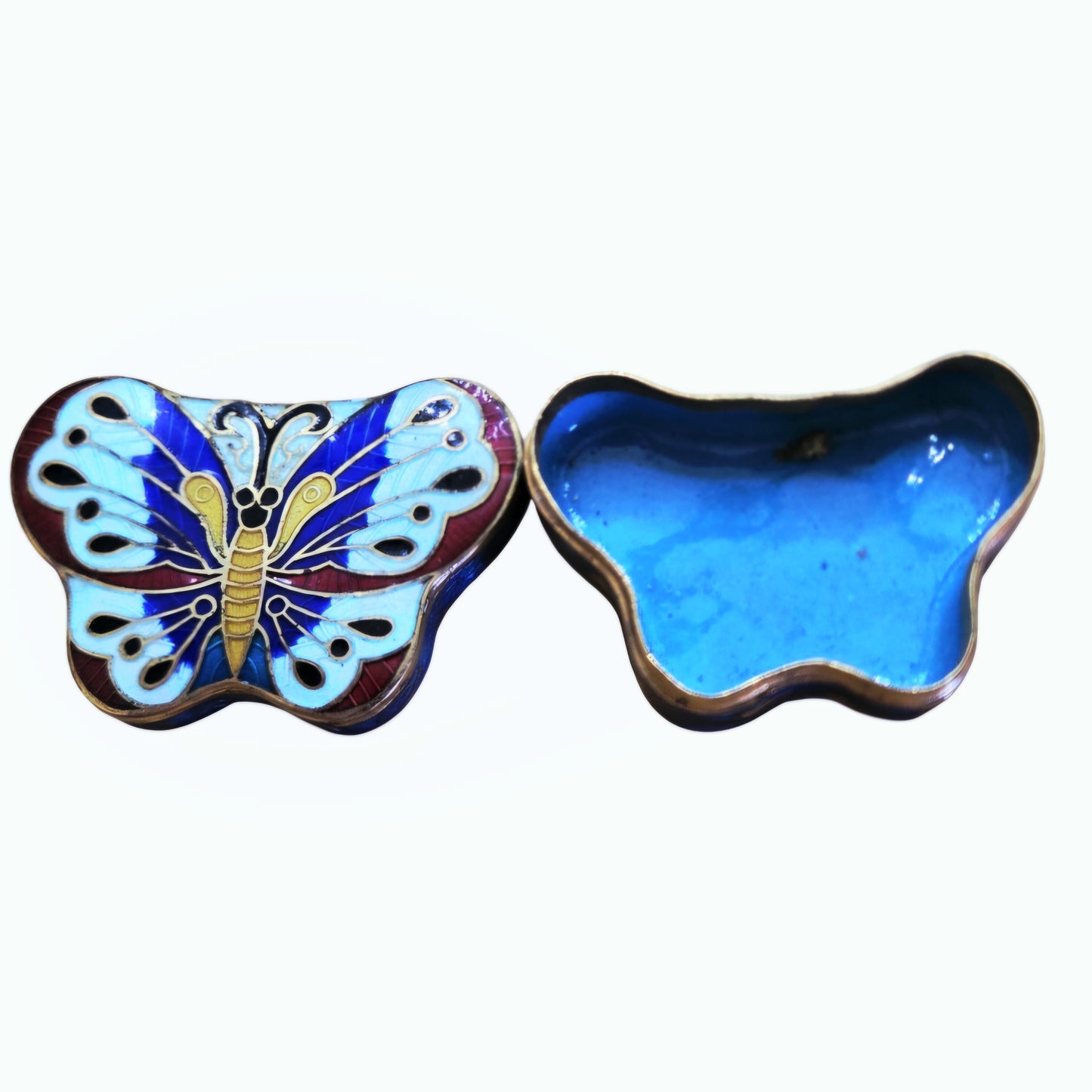 Vintage *Chinese Cloisonné Enamel Butterfly-Shaped Colorful Trinket Box
