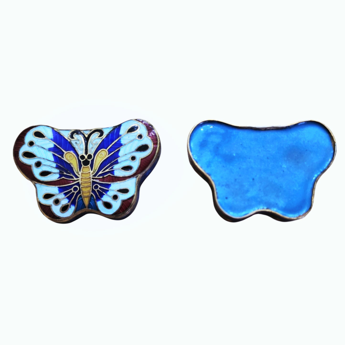 Vintage *Chinese Cloisonné Enamel Butterfly-Shaped Colorful Trinket Box