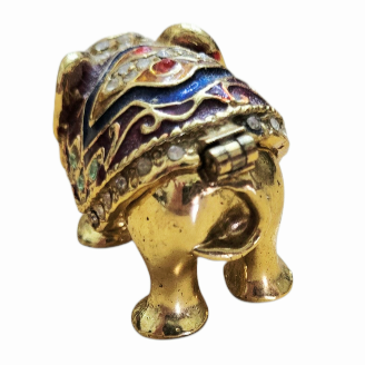 Cute *Mini Elephant Hinged Trinket Box Paperweight Gold Metal Enamel Bejeweled
