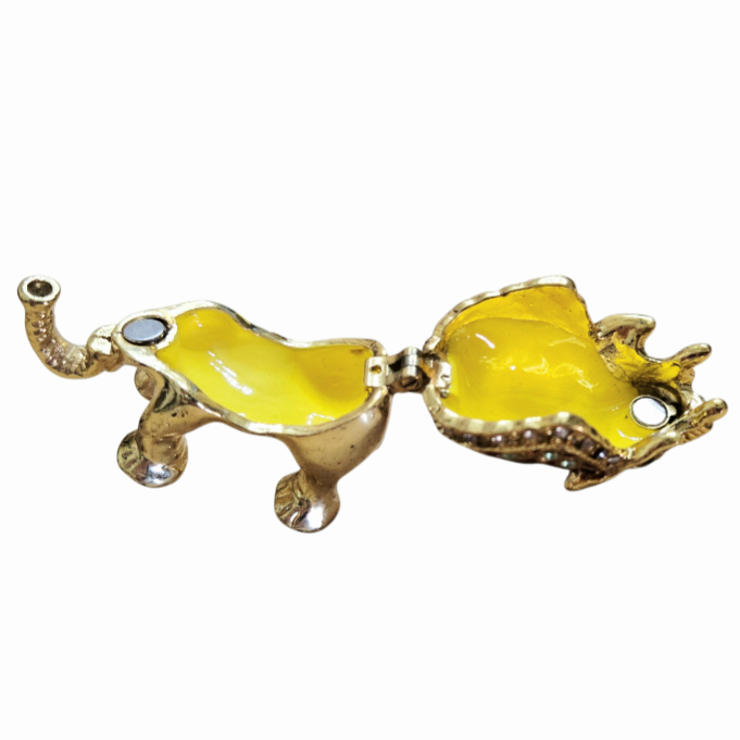 Cute *Mini Elephant Hinged Trinket Box Paperweight Gold Metal Enamel Bejeweled