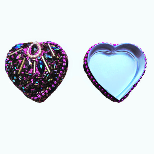 Vintage Beaded Heart Trinket Box – Purple & Magenta Mosaic Jewelry Holder