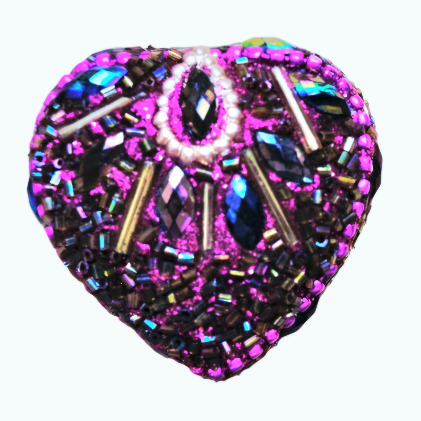 Vintage Beaded Heart Trinket Box – Purple & Magenta Mosaic Jewelry Holder