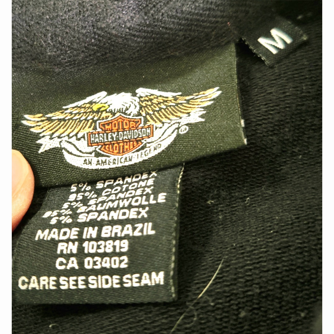 Vtg. *Harley-Davidson "Property Of" Hoodie Rhinestone & Striped Trim (M)