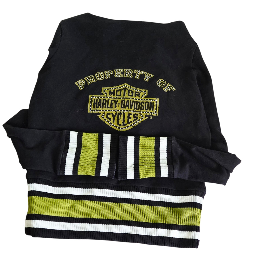 Vtg. *Harley-Davidson "Property Of" Hoodie Rhinestone & Striped Trim (M)