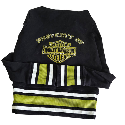 Vtg. *Harley-Davidson "Property Of" Hoodie Rhinestone & Striped Trim (M)