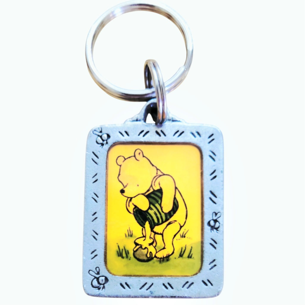 Disney Store Winnie the Pooh Pewter Enamel Keychain Classic EH Shepard Honey Pot