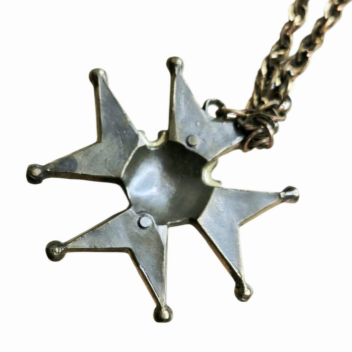 Vintage Mid-Century Heraldic Maltese Cross Pendant Necklace Red Blue Enamel